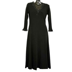 Vintage Julie Francis x Bernie Bee Sport Black Lace Trim Fit-&-Flare Maxi Dress